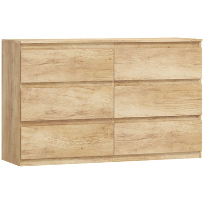 Commode 6 tiroirs meuble de rangement sans poignées design minimaliste 120 x 39 x 75 cm chêne
