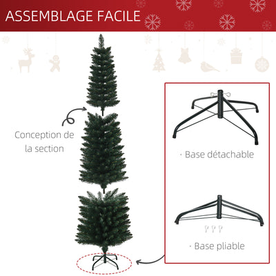 Sapin de Noël artificiel 180 cm, arbre de Noël slim avec 380 pointes de branche, support en métal pliable, vert