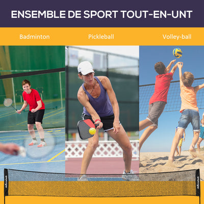 Ensemble set complet de badminton, pickleball et volleyball, 3 en 1, jeux sport extérieur avec filet hauteur réglable