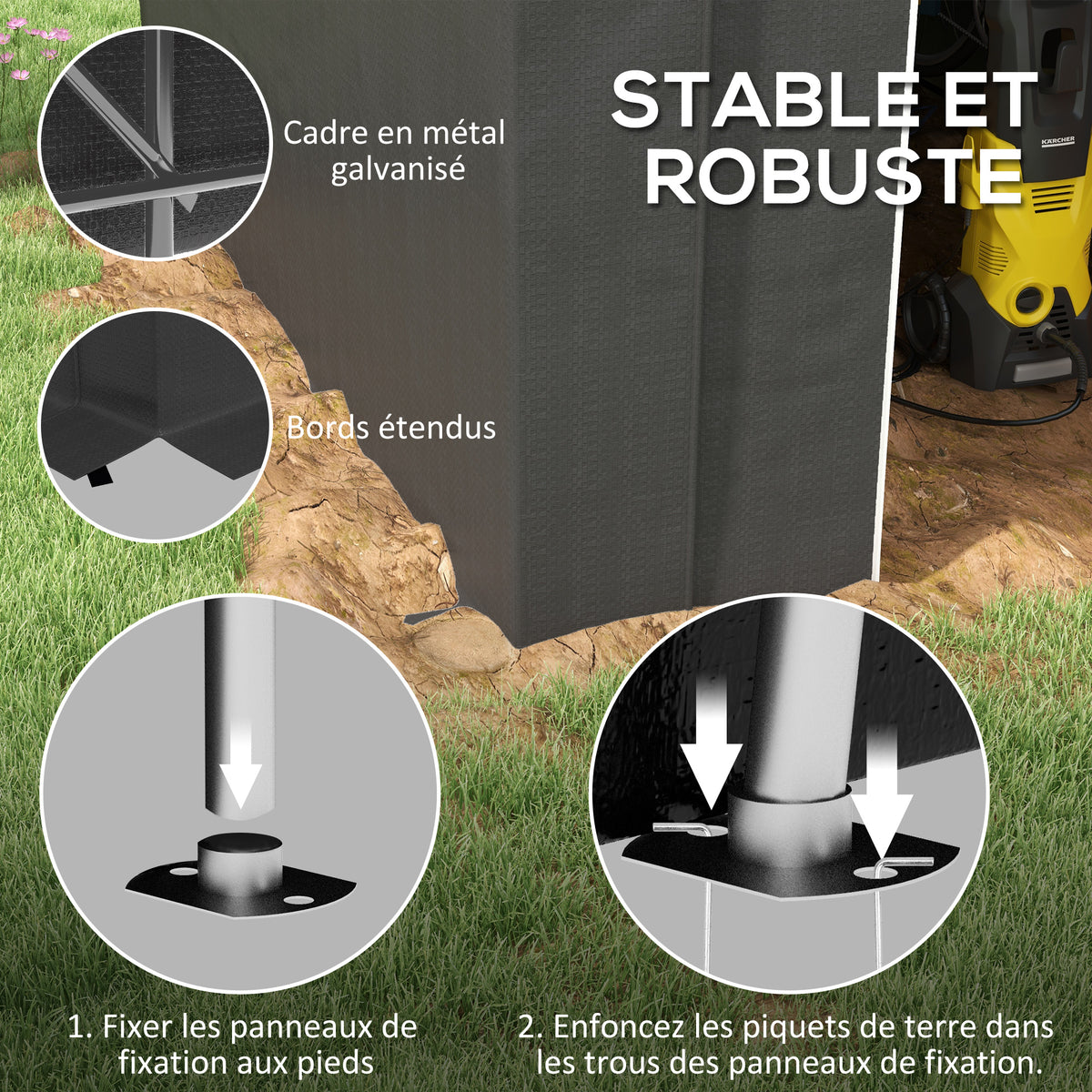 Abri de jardin tente de rangement extérieur abri de vélo garage pour vélo bâche en PE métal 2,4 x 1,8 x 1,9 m gris foncé