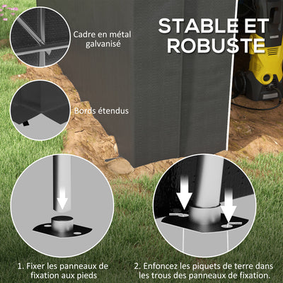 Abri de jardin tente de rangement extérieur abri de vélo garage pour vélo bâche en PE métal 2,4 x 1,8 x 1,9 m gris foncé