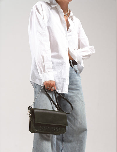 Leather Shoulder Bag - Curie  (Black)
