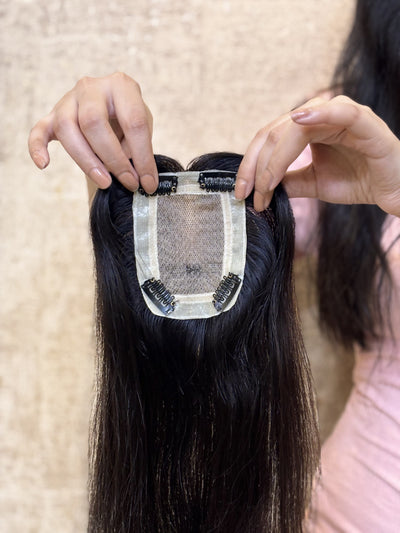 Hair Topper for PCOS Hair Loss | Silk Base | Natural Black | Straight | Remy Hair India