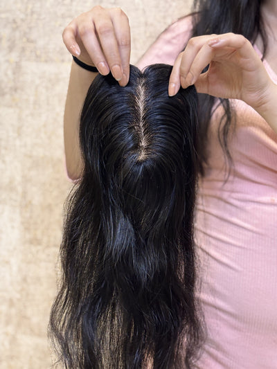 Hair Topper for PCOS Hair Loss | Silk Base | Natural Black | Straight | Remy Hair India