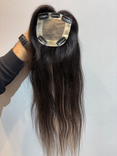 Ponytail-Friendly Hair Topper | Silk Base | Natural Black | Straight | Remy Hair India