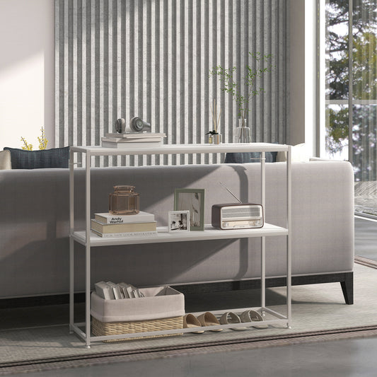 Table console en acier 2 étagères design moderne pour salon entrée couloir 100 x 30 x 87 cm blanc
