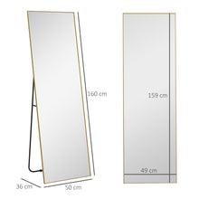 Grand miroir pleine longueur rectangulaire, 50 x 160 cm, miroir sur pied, mural ou pocé contre mur, doré