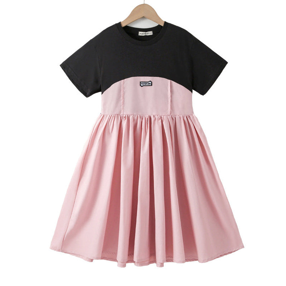 MyKids-USA® Kids Girls Fashion Color Patchwork Cotton Short Sleeves Dress