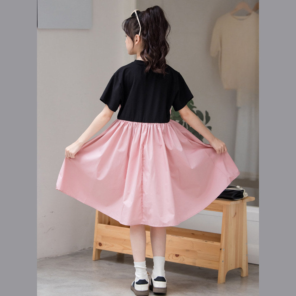 MyKids-USA® Kids Girls Fashion Color Patchwork Cotton Short Sleeves Dress