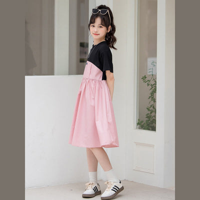 MyKids-USA® Kids Girls Fashion Color Patchwork Cotton Short Sleeves Dress