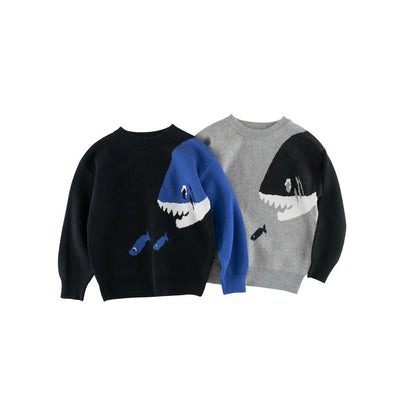 MyKids-USA® Baby Boy Kids Fish and Shark Pattern Crew Neck Long Sleeves Knitwear Pullover