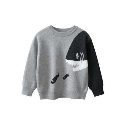MyKids-USA® Baby Boy Kids Fish and Shark Pattern Crew Neck Long Sleeves Knitwear Pullover
