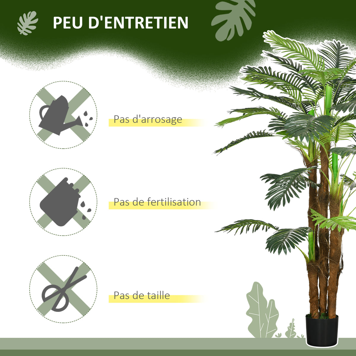 Palmier Artificiel H.1,6 m Arbre Artificiel Tronc Branches Lichen Feuilles Grand réalisme Pot Inclus