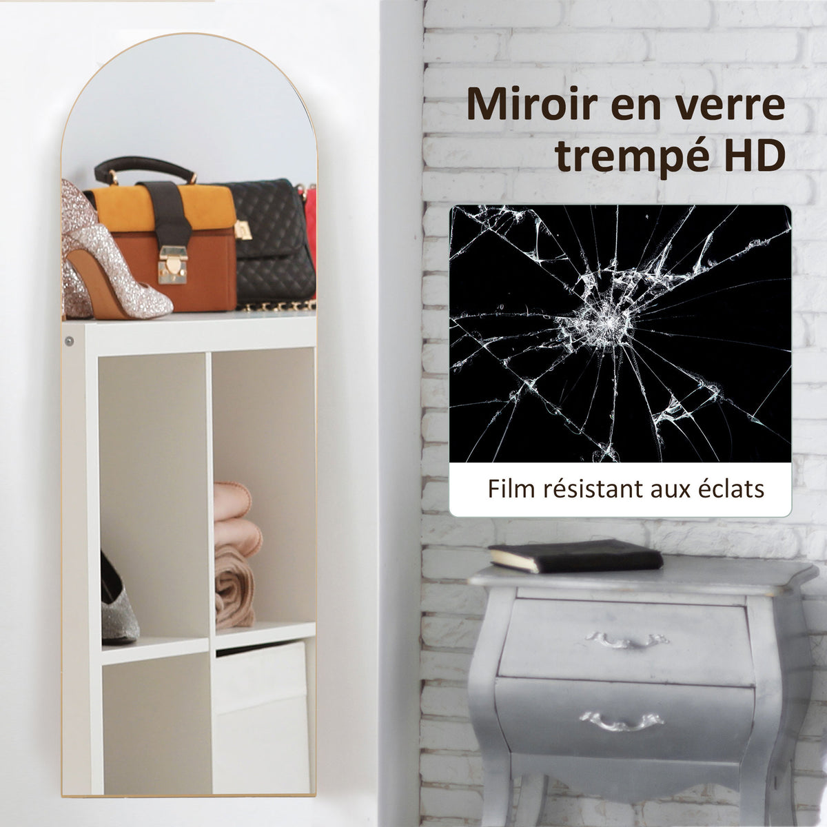 Miroir en pleine longueur 50 x 150 cm miroir sur pied grand miroir mural sans cadre  pour salon, ton doré