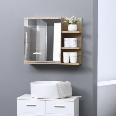Armoire Miroir de Salle de Bain avec étagère - 3 étagères latérales - kit Installation Murale fourni - Panneaux Particules Aspect chêne Clair