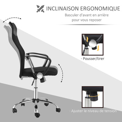 Fauteuil de bureau manager grand confort dossier ergonomique hauteur assise réglable pivotant tissu maille noir