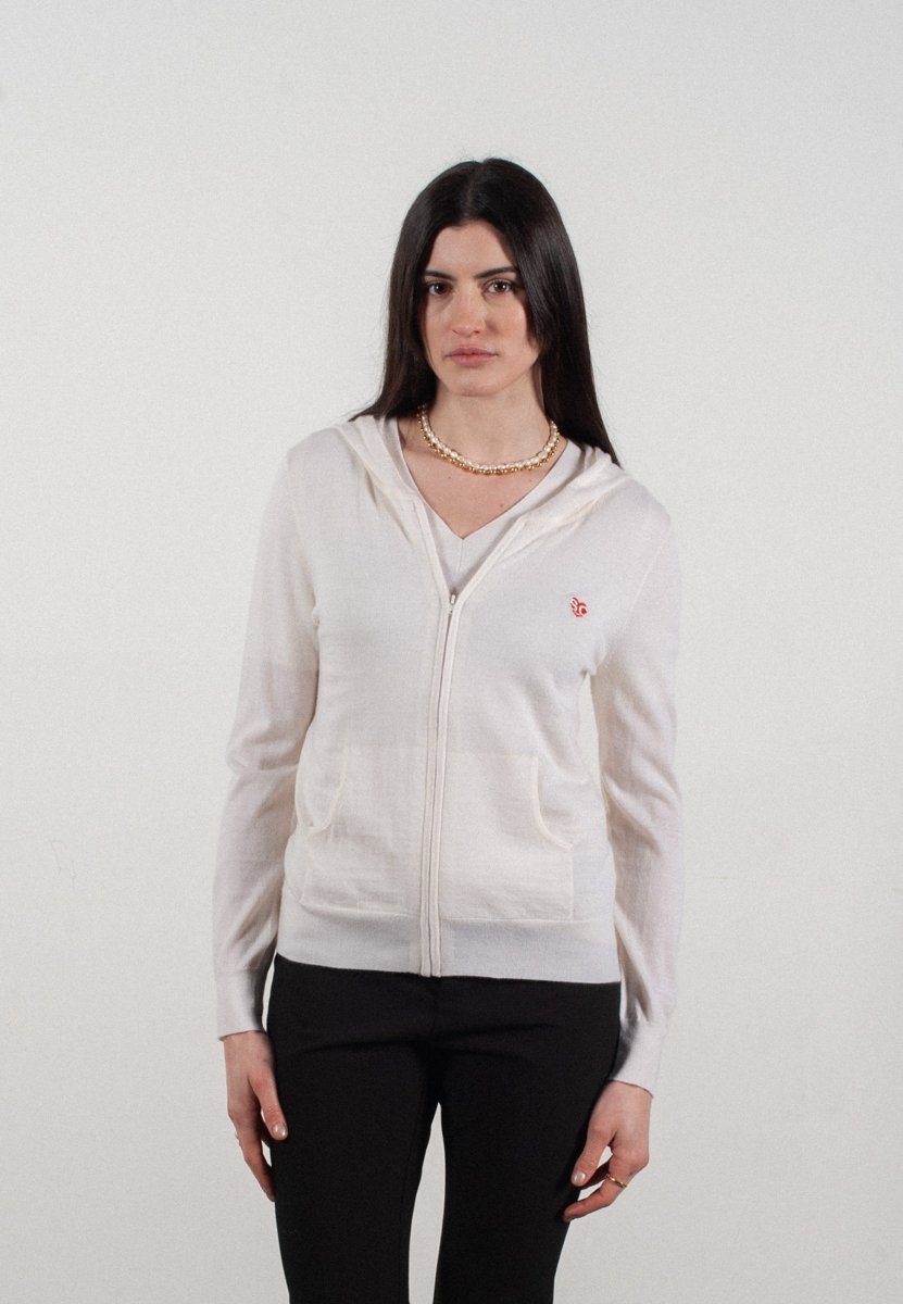 Sweat à capuche femme en cachemire et laine ultrafin blanc - FRIDA 11