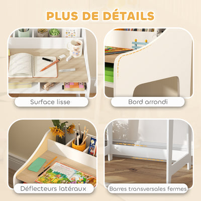 Ensemble bureau et chaise pour enfant 3 à 8 ans avec compartiments et étagères ouverts, effet bois naturel