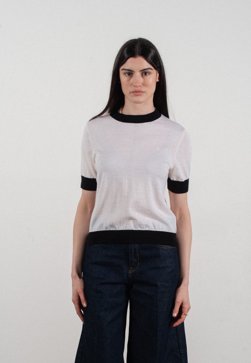 T-shirt col rond manches courtes femme en cachemire et laine ultrafin blanc & noir - FRIDA 7