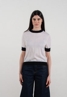 T-shirt col rond manches courtes femme en cachemire et laine ultrafin blanc & noir - FRIDA 7