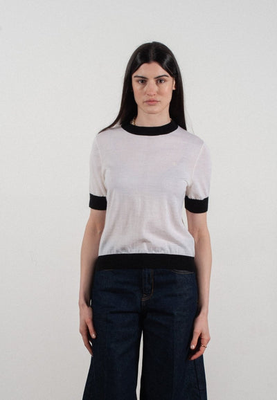 T-shirt col rond manches courtes femme en cachemire et laine ultrafin blanc & noir - FRIDA 7