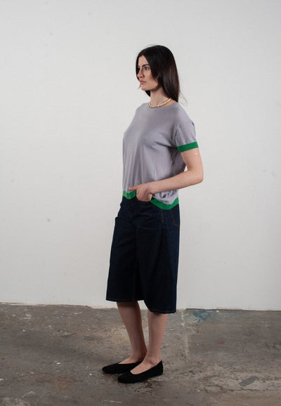 T-shirt col rond manches courtes femme en cachemire & laine ultrafin lavande & vert - KELLY 1