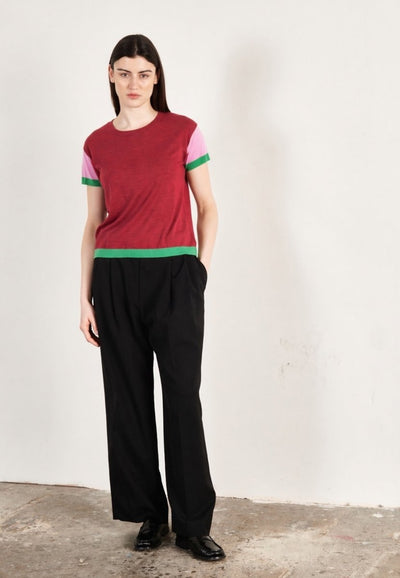 T-shirt col rond manches courtes femme en cachemire & laine ultrafin rouge & lavande & vert - KELLY 7
