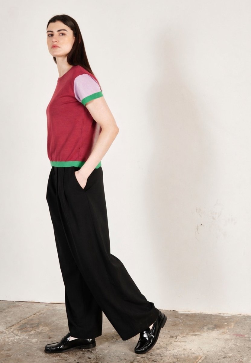 T-shirt col rond manches courtes femme en cachemire & laine ultrafin rouge & lavande & vert - KELLY 7
