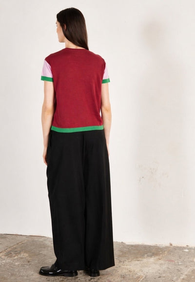 T-shirt col rond manches courtes femme en cachemire & laine ultrafin rouge & lavande & vert - KELLY 7