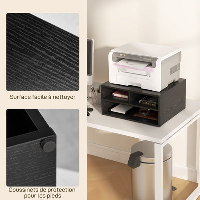 Organiseur bureau aspect noir avec 3 compartiments fournitures support d'imprimante 47 x 40 x 22,5 cm