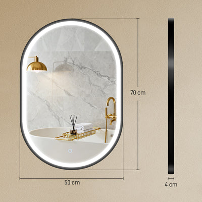 Miroir salle de bain éclairage LED 50x70cm, miroir lumineux salle de bain mural interrupteur tactile, lumière 3 couleurs