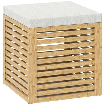 Coffre de rangement tabouret de rangement 54.76 L design lamellé cadre en bambou naturel 40 x 40 x 47 cm bois naturel