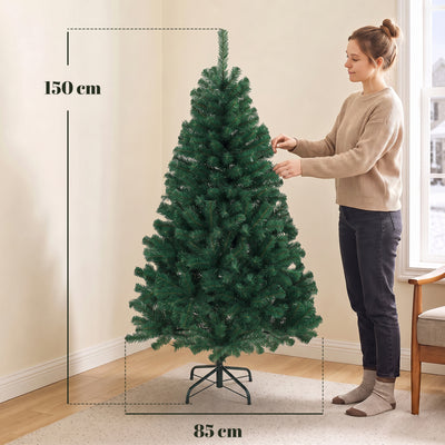 Sapin de Noël Artificiel 150 cm, Arbre de Noël avec 420 Pointes de Branches Articulées, Support Pliable en Acier, Vert