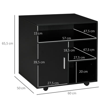 Support d'imprimante organiseur bureau caisson placard porte 3 niches + grand plateau panneaux particules noir