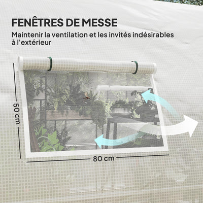 Serre tunnel de jardin 18m², serre de jardin tunnel avec portes et 8 fenêtres, bâche PE 140g/m² 600 x 300 x 200 cm blanc