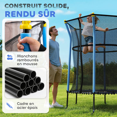 Trampoline pour enfant 1,22 x 1,11 x 1,9 m filet de sécurité porte zippée 6 poteaux rembourrés inclus bleu noir