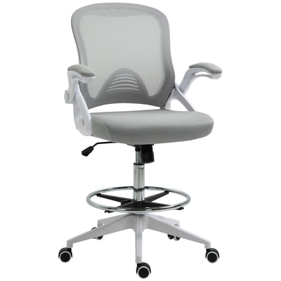 Fauteuil de bureau chaise de bureau assise debout hauteur réglable repose-pieds gris et blanc