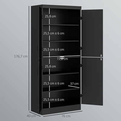 Buffet haut cuisine, armoire de cuisine avec 4 portes à 6 niveaux et étagères réglables, 76 x 40 x 176,7 cm, noir