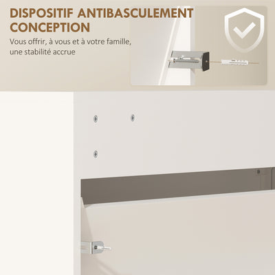 Meuble à chaussures 9 paires, armoire à chaussures étroite, 3 tiroirs rabattables et portes miroirs, 65x17x114,5cm blanc