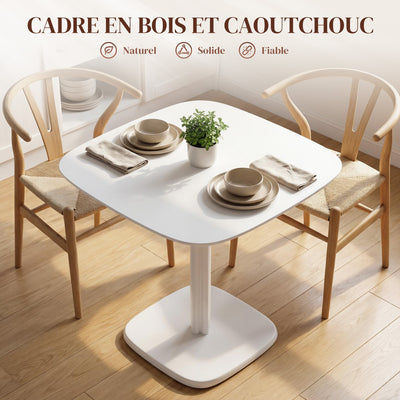 Table à manger pour 4 personne table de cuisine carrée style moderne avec plateau aspect bois, 70 x 70 cm, blanc