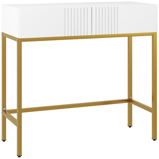 Table console console meuble avec 2 tiroirs base en acier avec pieds antidérapants 80 x 31,5 x 75 cm blanc
