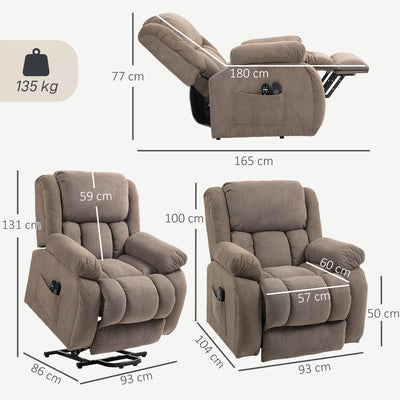 Fauteuil releveur électrique massage et chauffage avec repose-pied, dossier inclinable, télécommande et poche latérale
