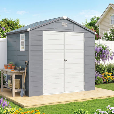 Abri de jardin en résine 4,56 m² avec kit de fondation galvanisé structure en aluminium 240 x 190 x 228 cm gris foncé