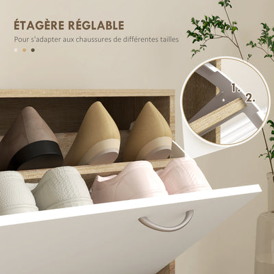 Meuble d'entrée vestiaire avec panneau porte-manteau, miroir et banc à chaussures - 6 crochets et étagère réglable
