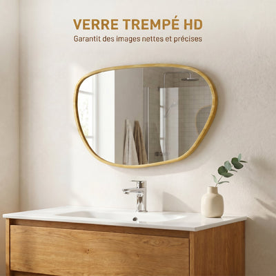 Miroir mural, miroir décoratif asymétrique 90x60cm en verre trempé pour salle de bain, chambre, salon, couloir, naturel