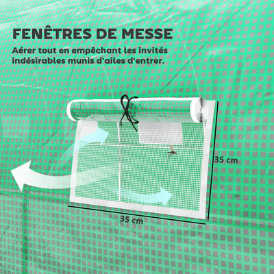 Serre de jardin tunnel 24m² 8L x 3l x 2H m - 16 fenêtres, Porte zippée enroulable acier galvanisé, bâche PE, Vert