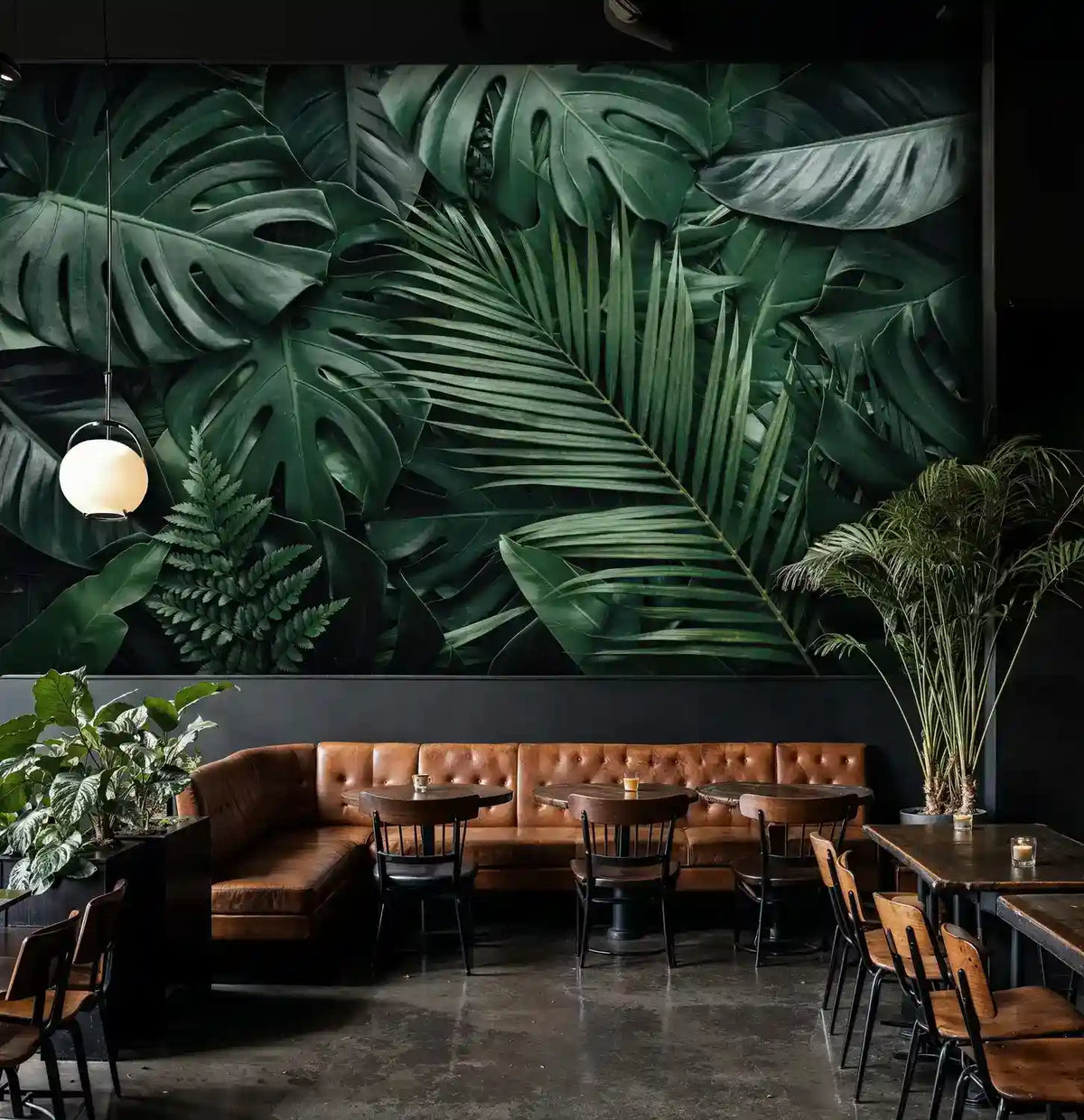 Dark Tropical Jungle Leaves Wall Mural