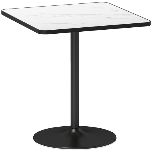 Table à manger pour 4 personnes table de cuisine style moderne avec plateau effet marbre et base ronde, 70 x 70 cm, blanc