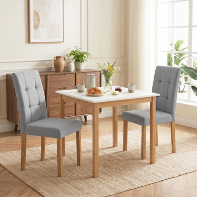 Lot de 2 chaises de salle à manger, chaise de cuisine moderne avec siège rembourré en tissu effet lin, gris clair