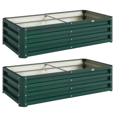 Lot de 2 Carrés Potagers de Jardin Rectangulaires, Tôle d'Acier Ondulée, 120 x 60 x 30,5 cm, Vert Foncé